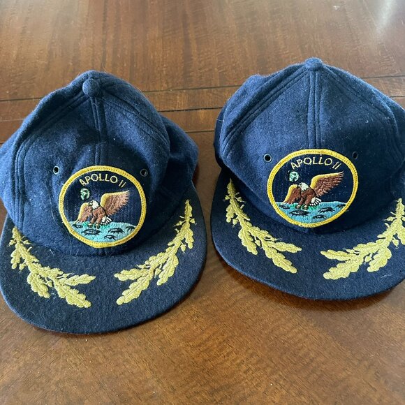 2 Vtg Apollo 2 Eagle Patch Hat Embroidered Gold Leaf Snapback Trucker Caps - Picture 1 of 2
